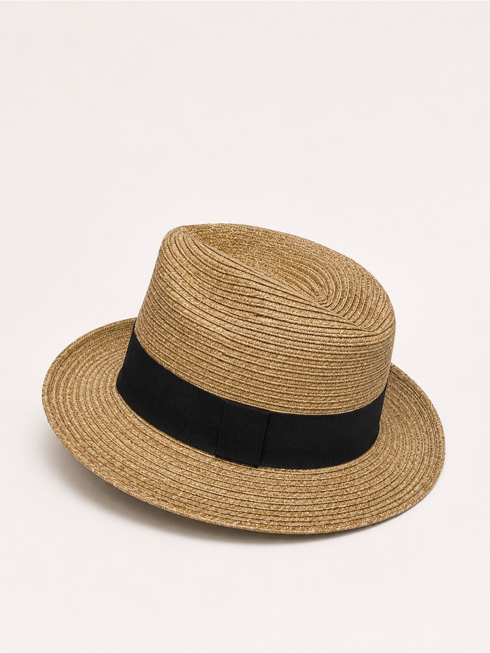 Unique Vintage Straw Fedora Hat with Black Band